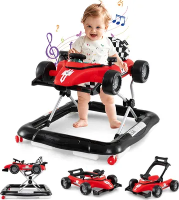 Produktbild von DREAMADE 4-in-1 Baby-Lauflernhilfe mit Rädern, faltbares Baby-Aktivitätszentrum mit 3 verstellbaren Höhen, abnehmbare Musikbox, von 6-18 Monaten, Rot