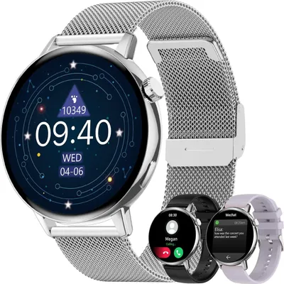 Produktbild von Smartwatch für Damen und Herren, rund, Anruf und Antwort von Benachrichtigungen, Sportuhr, Schrittzähler mit Herzfrequenzmesser Android iOS