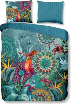 Produktbild von Hip Bettwäsche mit Mandalas, Blumen und Vogel - Lovise - 135x200 cm - 100% Baumwolle / Satin