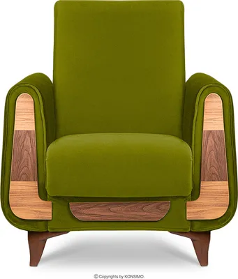 Produktbild von KONSIMO Bequemer Sessel mit Armlehnen "GUSTAVO", Grün, Velourstoff, Modern, 83x95x81cm