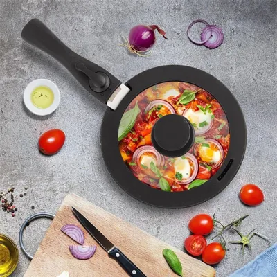 Zdjęcie produktu dla Szklana pokrywka o średnicy 21 cm z silikonową krawędzią i otworem wentylacyjnym na parę