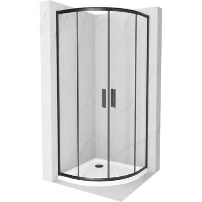 Obrázek produktu pro Mexen Rio půlkruhový sprchový kout 80 x 80 cm, Průhledné, Černá + sprchová vanička Flat, Bílá - 863-080-080-70-00-4110B