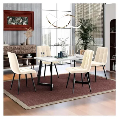 Produktbild von 4er Set Esszimmerstühle, Küchenstühle mit Rückenlehne, Polsterstühle, Sitzfläche aus Samt, Metallgestell (Beige)