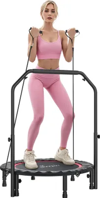 Image de Trampoline de fitness - Mini-trampoline avec poignée réglable - 102 cm - Cadre en acier - Pliable - Cardio-training - Bleu