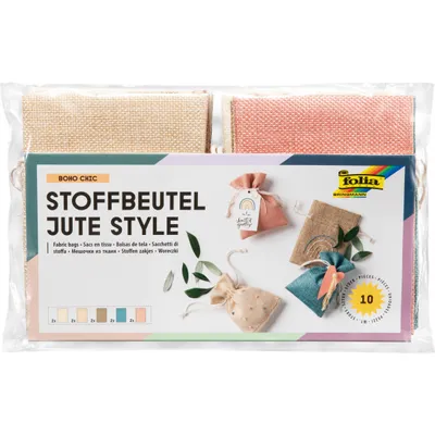 Produktbild von folia Stoffbeutel Jute Style "BOHO CHIC" 10 Stück