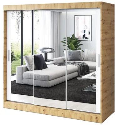 Produktbild von Kleiderschrank Anthrazit Matt & Artisan Eiche - 200x200cm - Schiebetürenschrank KARL - mit 3 Spiegeln - für Schlafzimmer & Garderobe