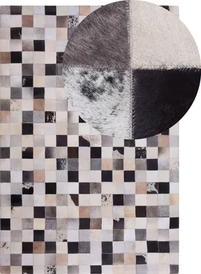 Produktbild von BELIANI Teppich Braun mit Beige Kuhfell rechteckig 160 x 230 cm Kurzflor Patchwork geometrisches Muster Kariert Wohnzimmer Schlafzimmer Esszimmer