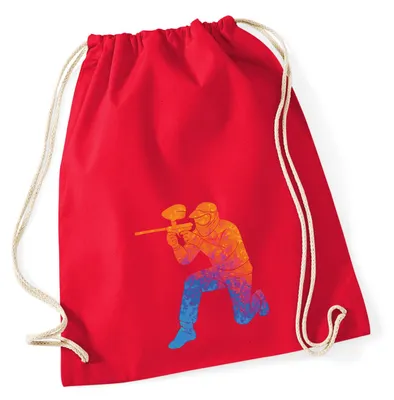 Produktbild von Huuraa Turnbeutel Paintball bunte Silhouette 12 Liter Classic Red Baumwolle Rucksack Geschenkidee