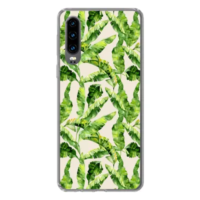 Produktbild von MuchoWow® Handyhülle Schutzhülle Hülle für Huawei P30 Palmenblatt - Muster - Tropisch Silikon Softcase Handy Hülle - Kartenbesitzer