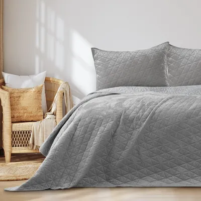 Produktbild von Tagesdecke Bettüberwurf Ultrasonic zweiseitge Steppung Samt 220 x 240 cm - Silber