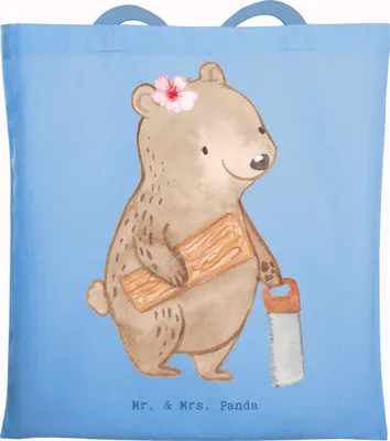 Produktbild von Mr. & Mrs. Panda Uni Tasche Tischlerin Herz - Sky Blue - Geschenk, Schultasche, Einkaufstasche, Tote Bag, Stoffbeutel