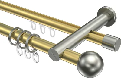 Produktbild von Interdeco Rundrohr-Innenlaufstange / Gardinenstange (Kombination) Messing-Optik / Edelstahl-Optik, Typ Platon Luino (Kugel), 20 mm Ø 2-läufig, 200 cm