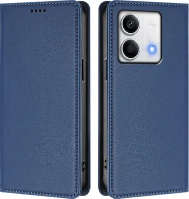 Immagine prodotto di Custodia in pelle per Xiaomi Redmi Note 13 5G, custodia a libro magnetica in Finto cuoio con supporto, blu scuro