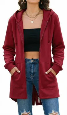 Zdjęcie produktu dla Bluza oversize damska z kapturem, zamkiem i kieszeniami
