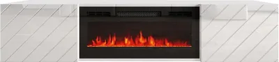 Produktbild von Fernsehschrank LUXE mit elektrischem Kamin Lowboard Unterschrank 2 Türen 183x37,5x34,5 cm Weiß/Schwarz