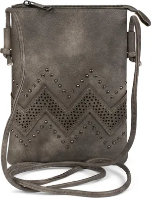Produktbild von styleBREAKER Damen Mini Umhängetasche 14x19cm | weiches Kunstleder mit Zick-Zack Cutout & Nieten | Reißverschluss | für Party Festival Alltag | kleine Crossbody Bag