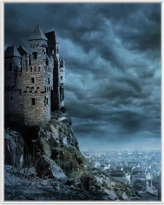 Produktbild von Wallario Wandbild Altes Geisterschloss, Größe: 40,30 x 50,30 cm, Poster mit weißem Aluminiumrahmen
