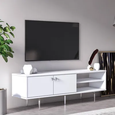 Image de Militello - Meuble TV, 140x35x45h cm Blanc, une Étagère