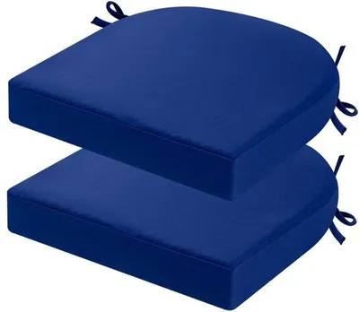 Produktbild von Ibenzoa® Sitzkissen 2er-Set, wasserdicht & UV-beständig, doppellagiger Memory-Schaum 7 cm, mit Befestigungsbändern, Marineblau, 40 x 40 cm