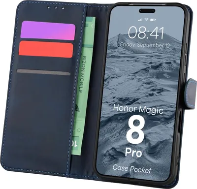 Produktbild von Handyhülle mit Klappe für Honor Magic8 Pro, Bizon Case Pocket, Dunkelblau