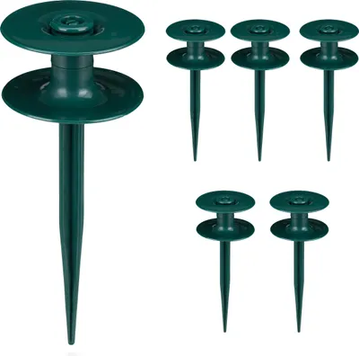 Obrázek produktu pro Relaxdays Vodič zahradní hadice, sada 6 ks, s kolíkem do země, plast, kladka na hadici, V x H: 24 x 9 cm, zelená