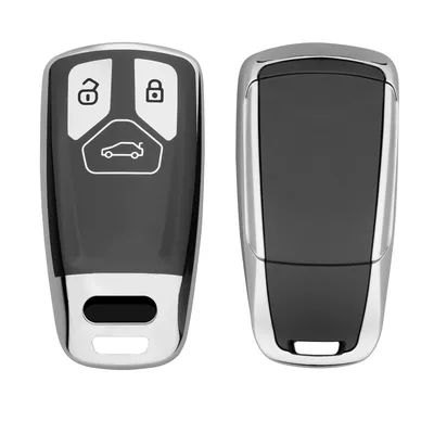 Produktbild von kwmobile Autoschlüssel Hülle kompatibel mit Audi 3-Tasten Smartkey Autoschlüssel (nur Keyless Go) - Schlüsselhülle Silikon Cover - Hochglanz Silber
