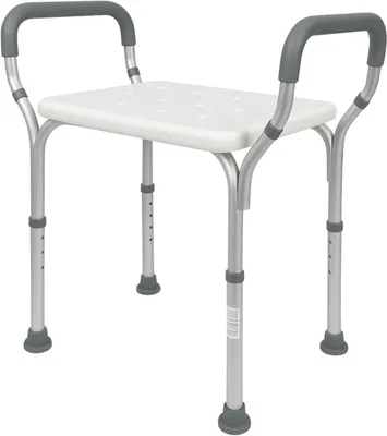 Obrázek produktu pro Sprchová židle s područkami - Koupelnová židle - Bezpečné sprchování - Výškově nastavitelná - Maximální nosnost 100 kg - Bílá
