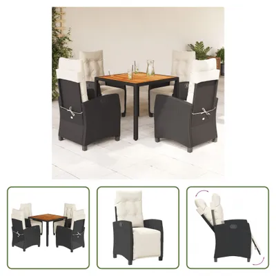 Produktbild von The Living Store 5-tlg. Garten-Essgruppe mit Kissen Schwarz Poly Rattan