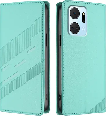 Produktbild von Hülle für Honor X7A, Kunstleder Brieftaschen Handyhülle mit Kartenfach und Standfunktion Türkis