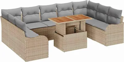 Image de Ensemble de salon de jardin vidaXL, 10 pièces, 9 places, beige et gris clair