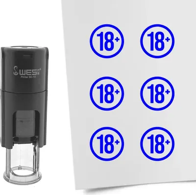 Produktbild von CombiCraft Selbstfärbender Stempel '18+' in der Farbe Blau, Ø10mm