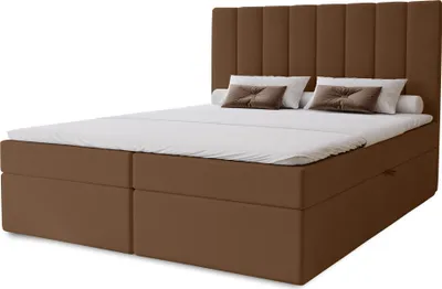 Produktbild von Boxspringbett Nero mit 2 Bettkästen, 200x200, Farbe: Dunkelbraun, Velourstoff, Doppelbett mit Bonell-Matratze inkl. Topper