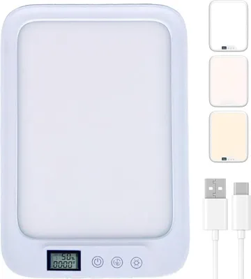 Produktbild von SAD Tageslichtlampe LED 45000 Lux – Dimmbar mit Touch, Timer & Sonnenuntergangsmodus, 3 Farbtemperaturen, augenschonende Leselampe mit Ständer