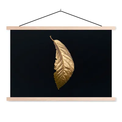 Produktbild von MuchoWow® Textilposter Blätter - Luxus - Gold - Schwarz - Natur 60x40 cm mit holzfarbenen Rahmen - Bilder