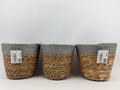 Produktbild von Pflanzkorb Set 3tlg Seegras Grau Natur Ø19cm Blumentopf Dekokorb mit Stoffrand