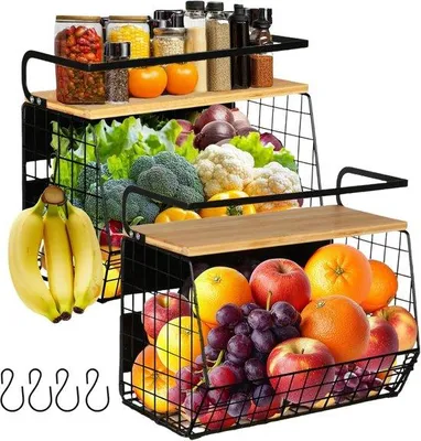 Produktbild von Famanu Magnetische Obstschalen Set 2 + Kräuterregal – Kühlschrank Organizer ohne Bohren (schwarz)