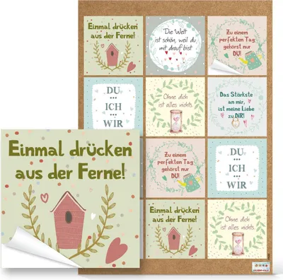 Produktbild von Logbuch-Verlag 12 bunte Sprücheaufkleber quadratisch 6 x 6 cm - Geschenkaufkleber für Verpackungen & Briefe12 Aufkleber / 1 Bogen