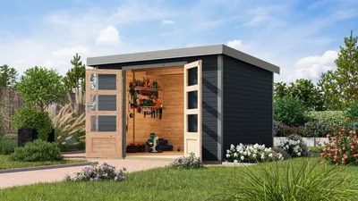 Produktbild von Karibu Gartenhaus Hybridhaus Metall Jupiter 5 anthrazit 298,5x242,5x209 cm