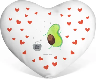 Produktbild von Mr. & Mrs. Panda Herzkissen Avocado Tanzen - Weiß - Geschenk, dekoartikel, Sofakissen, Musik, Fröhlich, Dekokissen, Singen, Party, Kuschelkissen, Liebeskissen