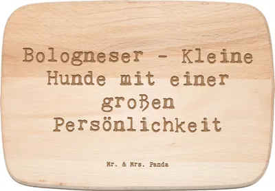 Produktbild von Mr. & Mrs. Panda Holzbrett Spruch Bologneser Charakterstark - Transparent - Geschenk, Hunde für Familien, schneidbrett, kleine, Küchenbrett, treue Begleiter, wunderbare
