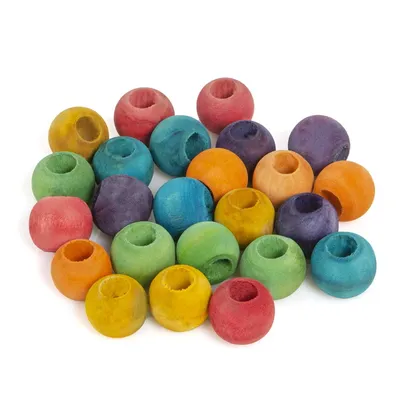Zdjęcie produktu dla Kolorowe Kuleczki drewniane 24 sztuki M | części zamienne do robienia zabawek dla papug DIY lub zabawka do łapki