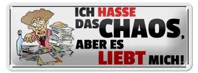Produktbild von Blechschild Spruch 27x10cm Ich hasse das Chaos Dekoration