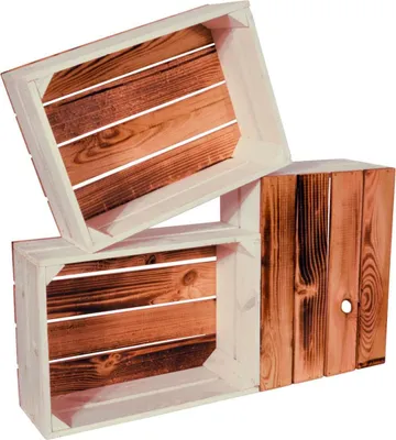 Produktbild von CHICCIE 3 Set Holzkiste Grete Weiß Geflammt Gehobelt 38x28x15cm - Holzkisten Obstkisten Weinkisten Dekokisten Regale