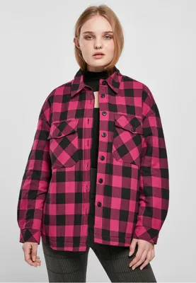 Zdjęcie produktu dla Koszula damska Urban Classics Ladies Flanell Padded Overshirt w kolorze fioletowym z dzikimi kwiatami/czarnym – rozmiar XXL