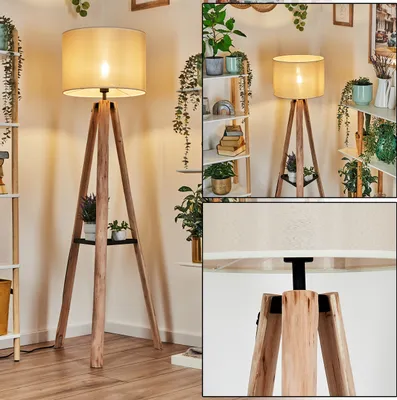 Produktbild von Schiavonea Stehlampe aus Holz/Metall/Stoff in Natur/Schwarz/Beige/Weiß