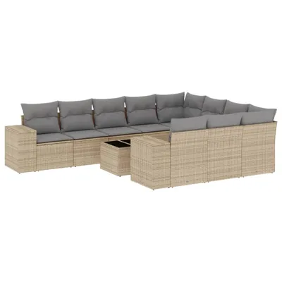 Produktbild von Modulare Garten-Sofagarnitur, 11-teilig, mit Stauraum, wasserabweisendem Beutel, Poly Rattan, Hartglas, Beige, Hellgrau, UV-beständig