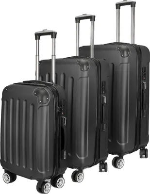 Image de Ensemble de valises, coque rigide, roulettes pivotantes à 360°, noir