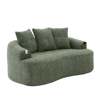 Immagine prodotto di LVHOM Divano moderno a due posti, divano imbottito in ciniglia con tasche laterali, divano curvo a terra, design organico, 164x92x60 cm, verde