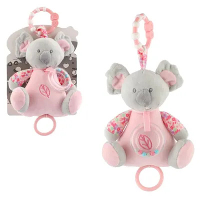 Obrázok produktu pre Plyšová hračka medvedík koala, chrastítko, 19 cm, na zavesenie na postieľku/kočík, prírodná farba, ružový hudobný strojček, na karte v balení, vhodné od 0 mesiacov
