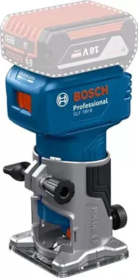 A cordless router with a battery attached, shown against a white background.